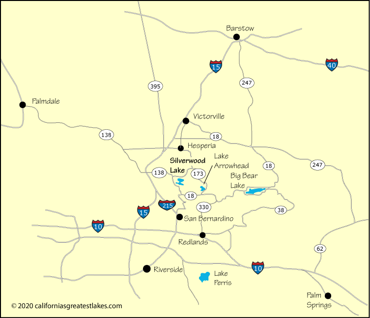 Map showing the greater Silverwood Lake area, CA