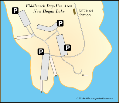 boat launch ramps map for Fiddleneck Day-use Area at New Hogan Lake, CA